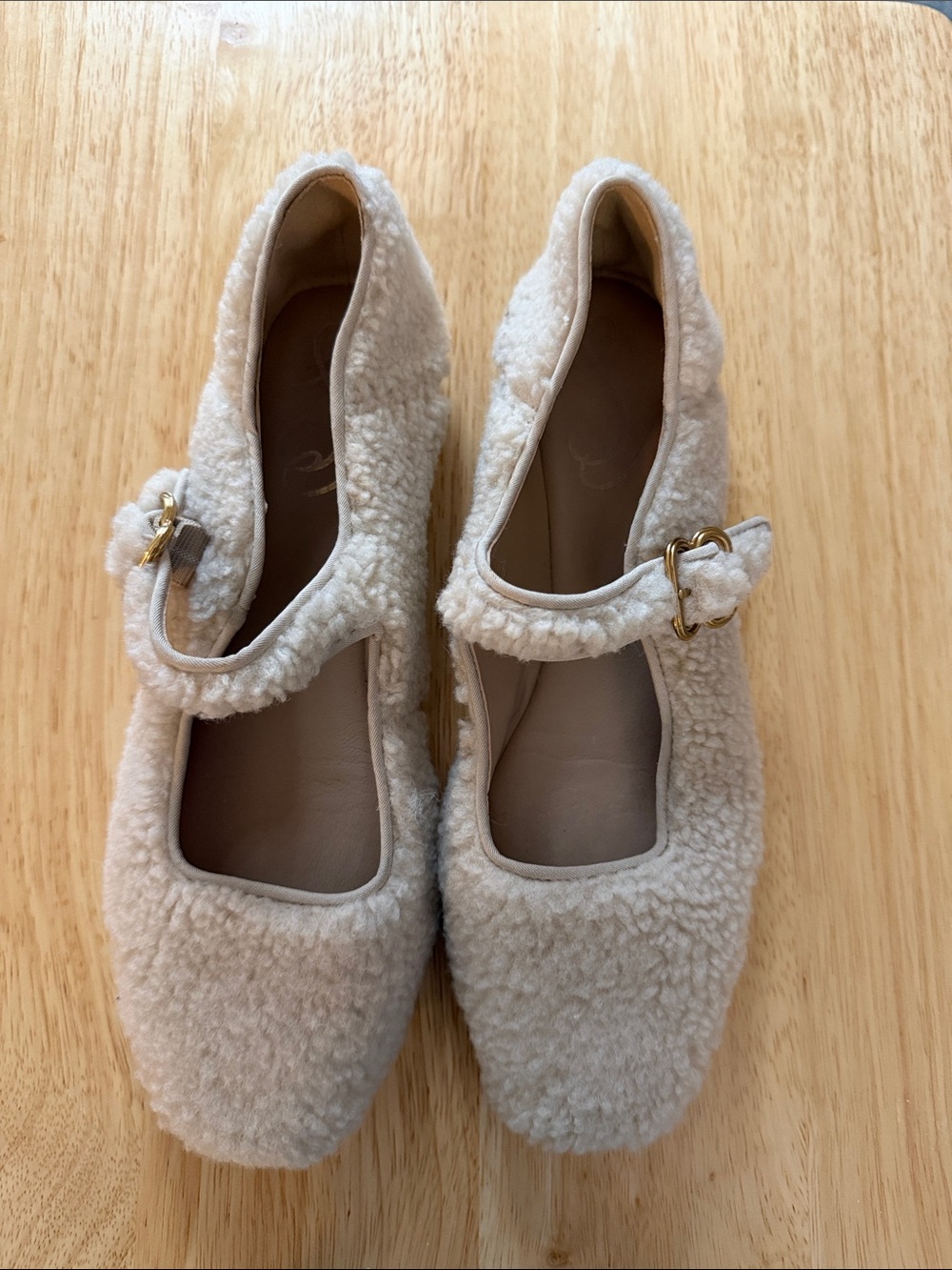 Sam Edelman Cream Faux-Shearling Mary Jane Flats